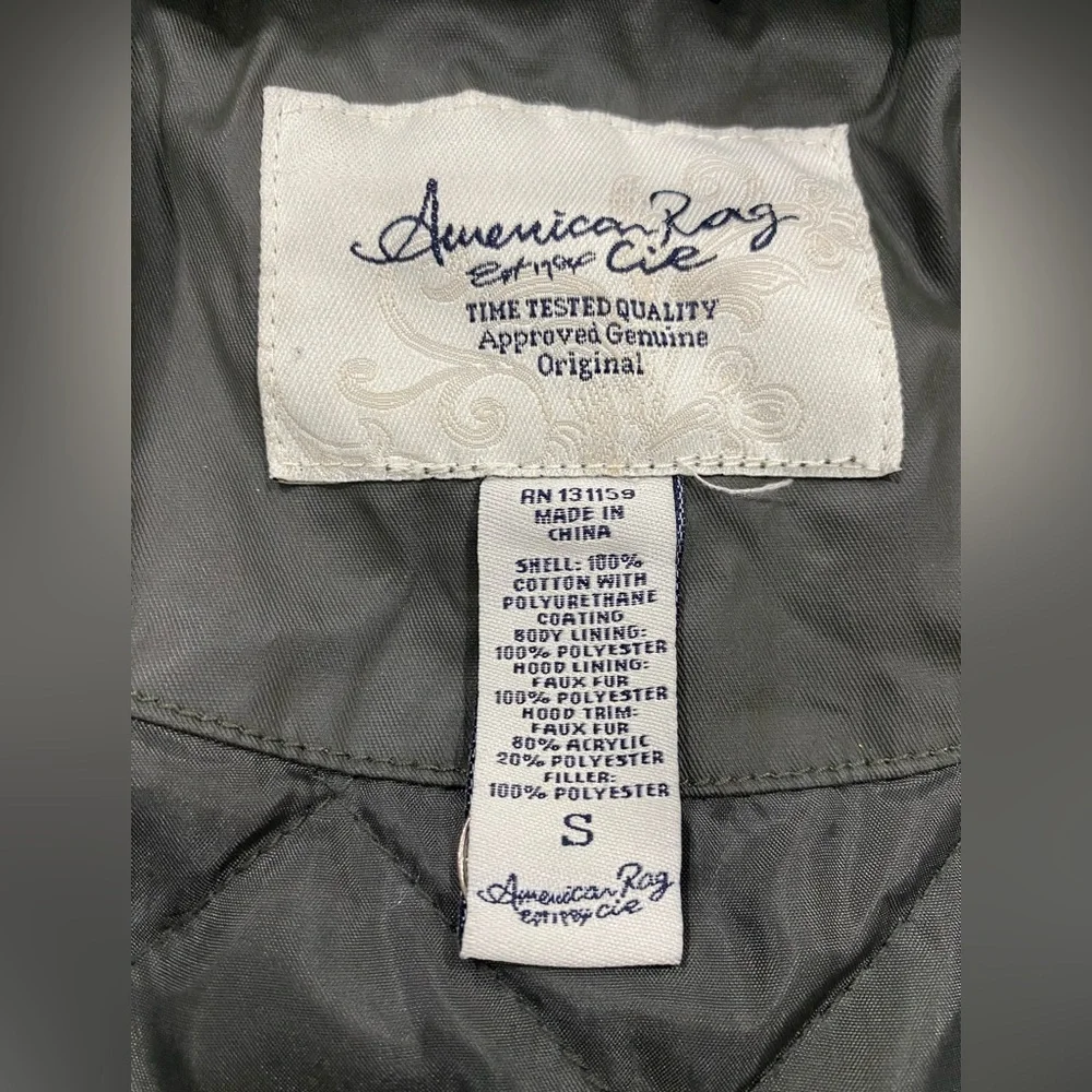 American Rag Olive Green Winter Utility Jacket with Faux Fur Trim Size small - Picture 4 of 9
